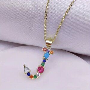 new INITIAL encrusted PENDANT rhinestone NECKLACE letter J